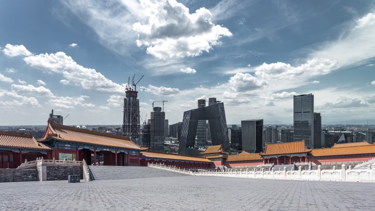 Ancient and modern buildings in Beijing.