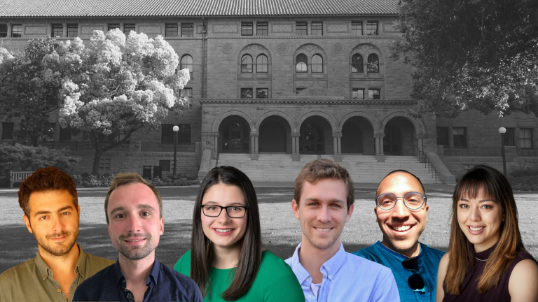 CDDRL Pre and Postdocs over black and white background of Encina Hall