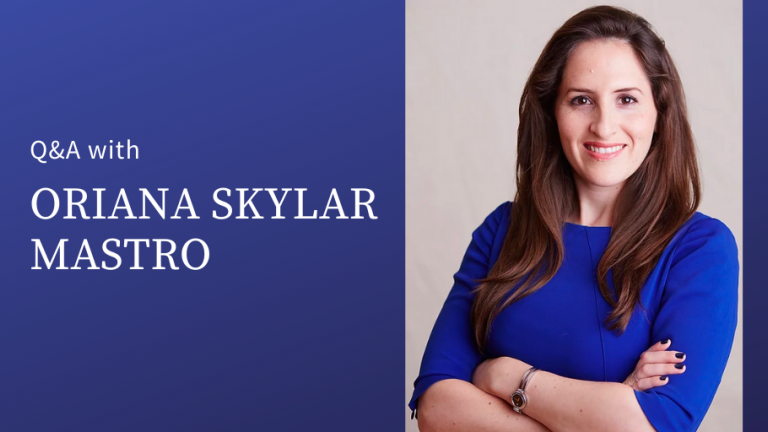 Portrait of Oriana Mastro with text: "Q&A with Oriana Skylar Mastro"