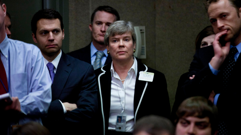 Rose Gottemoeller listens during a press conference on Capitol Hill about the New START Treaty.