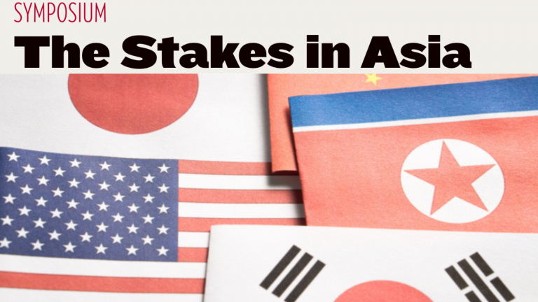 Flags of Asian states and text "Symposium: The Stakes in Asia"