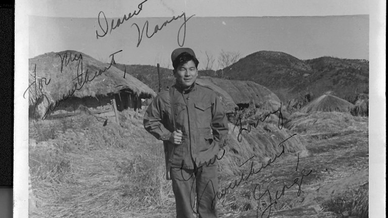 George Mukai in Munsan, a town south of the Imjin River near Panmunjom, during the Korean War, 1951