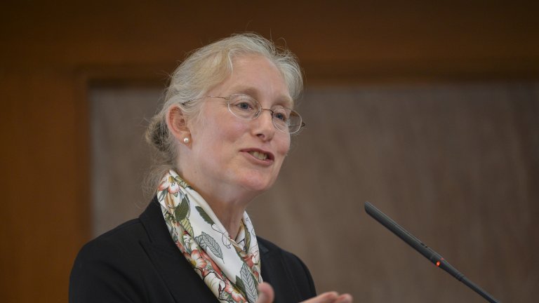 Karen Eggleston speaking at a podium