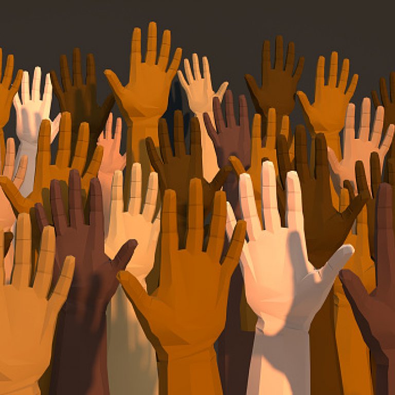 image of hands raising
