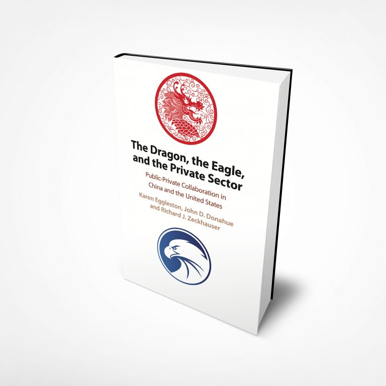 Cover of book "The Dragon, the Eagle, and the Private Sector" with an image of a red dragon and a blue eagle.