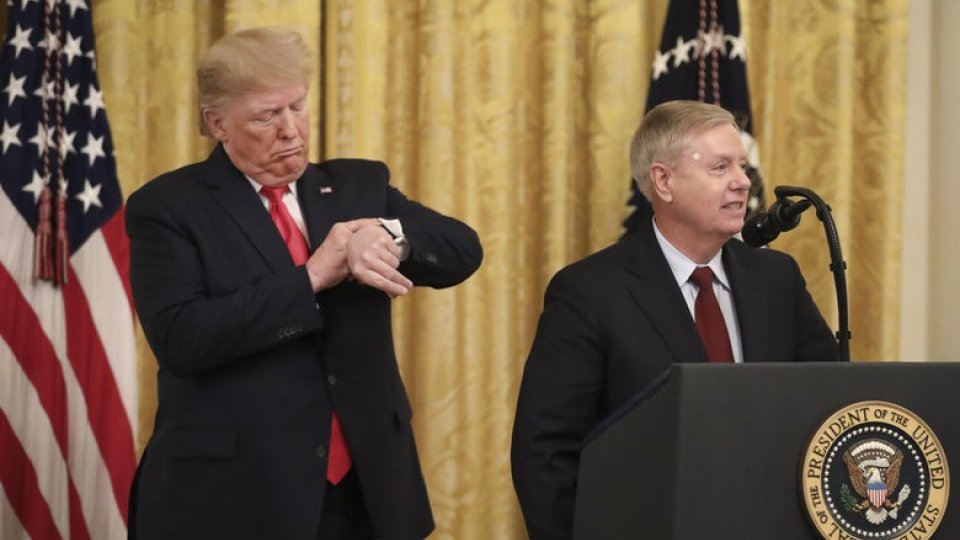 President Donald Trump and Sen. Lindsey Graham President Donald Trump and Sen. Lindsey Graham during an event about judicial confirmations, Nov. 6, 2019, in Washington. Drew Angerer/Getty Images