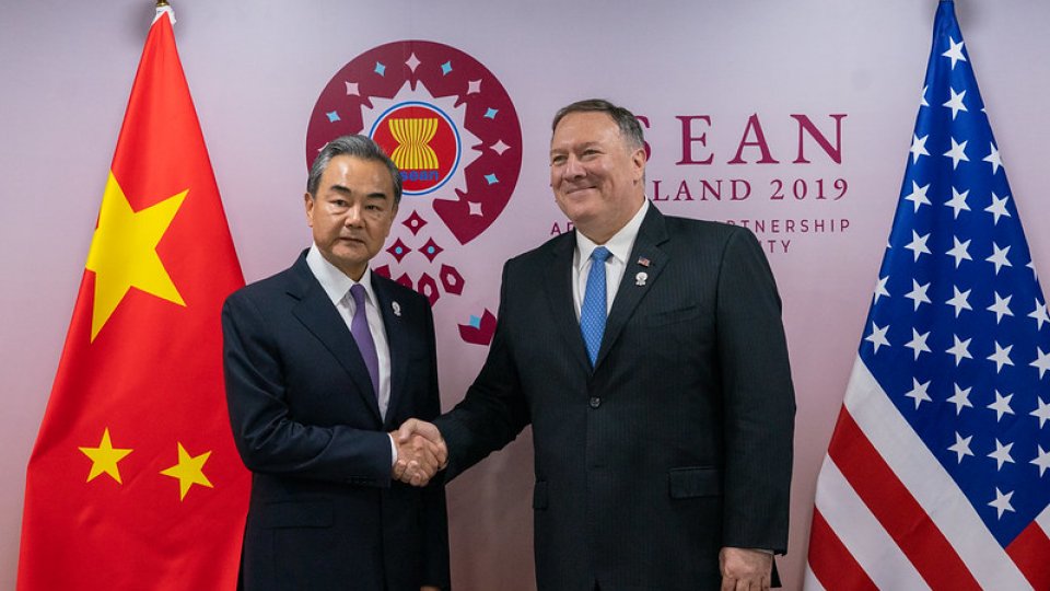U.S. Secretary of State Michael R. Pompeo meets with Chinese State Councilor and Foreign Minister Wang Yi in Bangkok, Thailand, on August 1, 2019.