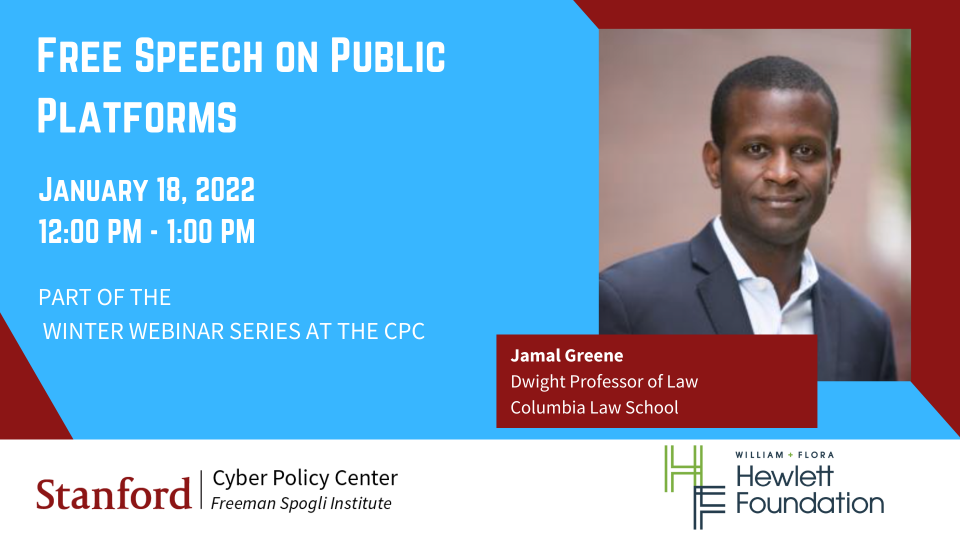 image of Jamal Greene, columbia law professor on blue background advertising january 18th seminar
