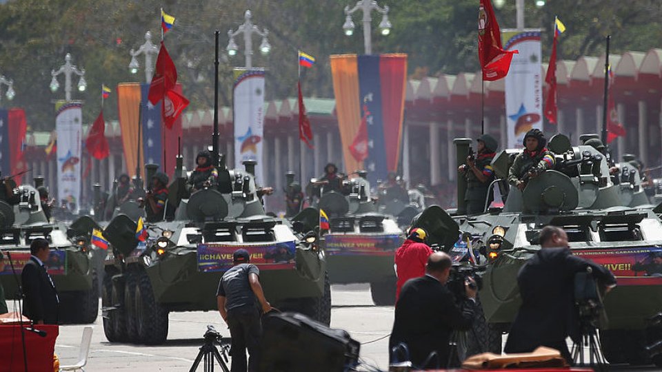 military tanks with Venezuelan flags