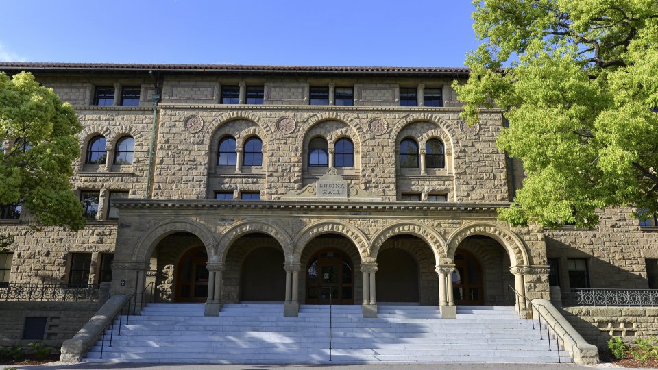 A look at the front of Encina Hall, Stanford