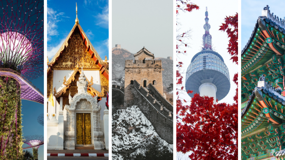 Various buildings and structures from across Asia