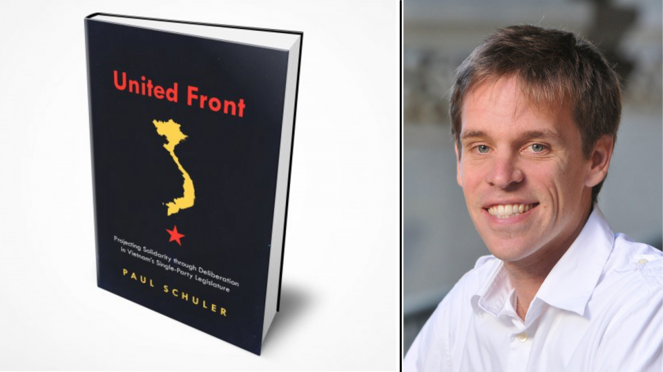 Portrait of Paul Schuler and the cover of his book, 'United Front'