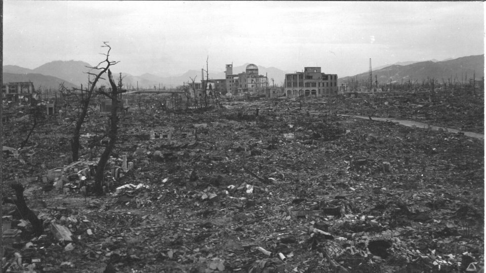 Hiroshima bombing site where everything is destroyed.