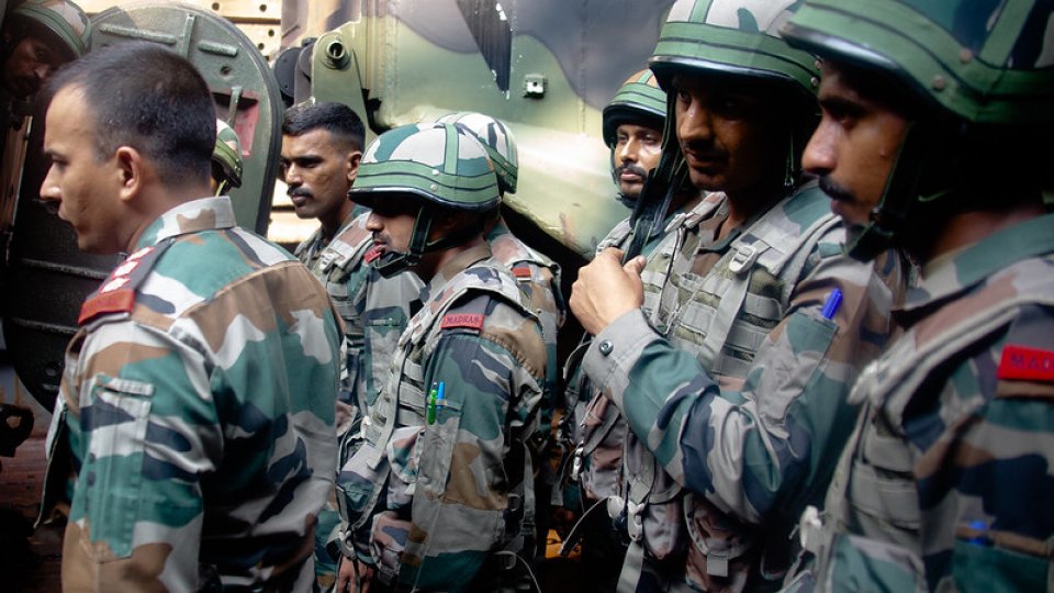 Indian Army Soldiers participate in amphibious assault vehicle drills during an exercise with the U.S. Indo-Pacific Command