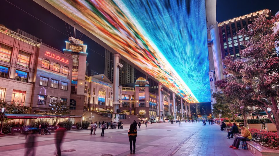 Light Show above Beijing Shopping Plaza "The Place" in Chaoyang District) Light Show in Beijing Shopping Plaza ("The Place" in Chaoyang District)