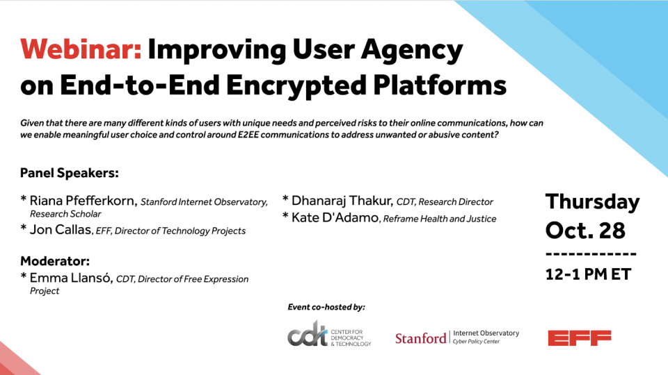 flyer for Improving User Agency in E2EE Communication Services