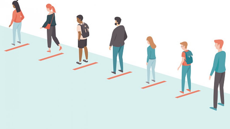 social distancing in a line during covid