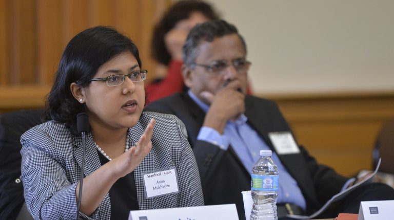 Anita Mukherjee speaks at an AHPP conference at Stanford