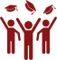 Red icon of students throwing graduation caps