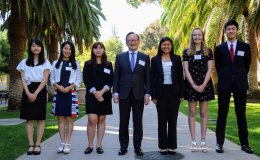 The Honorable Tomochika Uyama with six student honorees