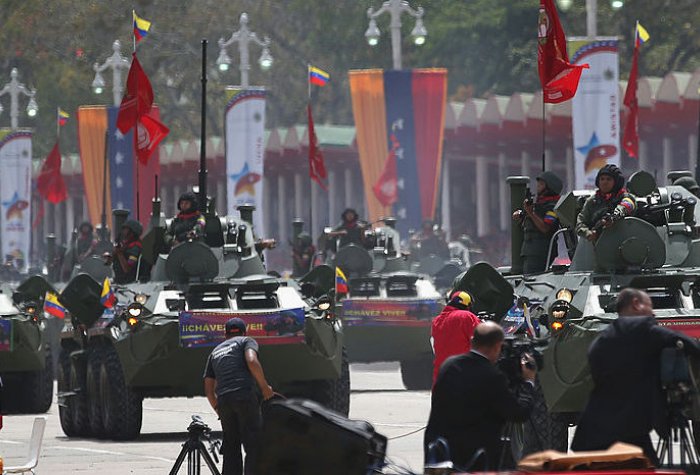 military tanks with Venezuelan flags
