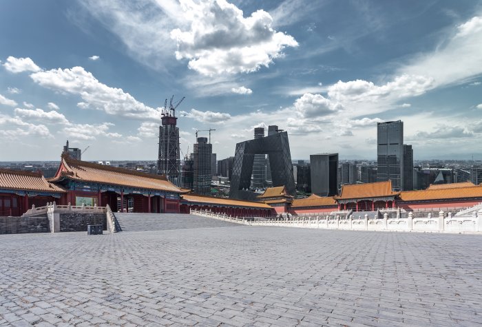 Ancient and modern buildings in Beijing.