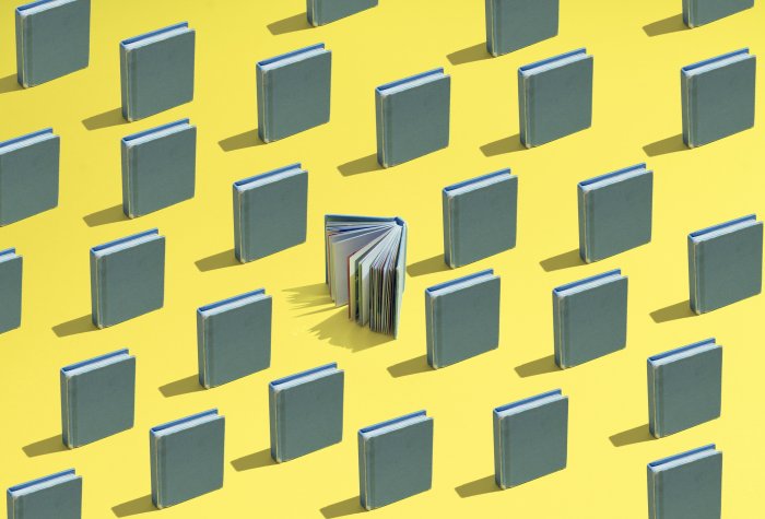 Graphic of books lined up.