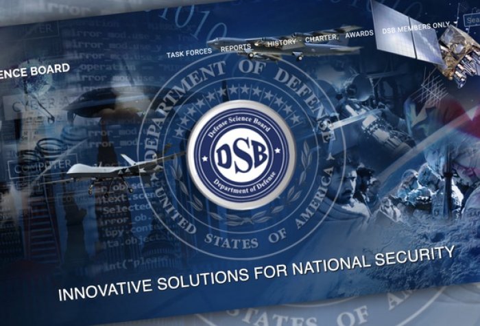 Blue background with Defense Science Board white lettering