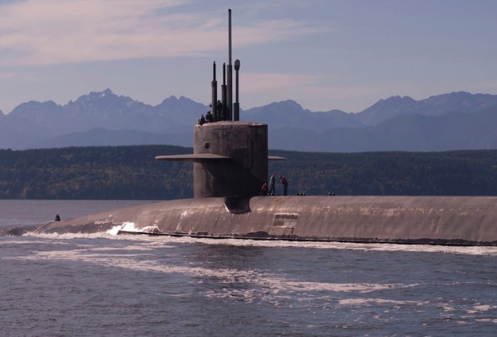 Submarine half submerged