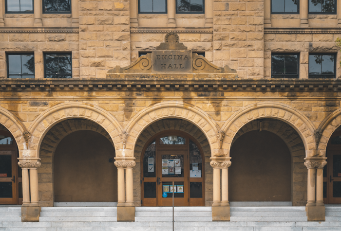 Encina Hall front steps.