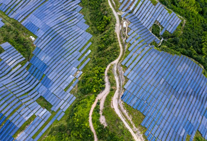 Solar panels in a field in China.