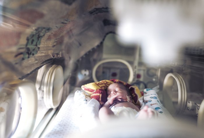 An infant in an incubator