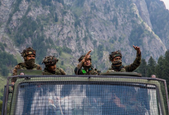 Indian army convoy carrying reinforcement and supplies.