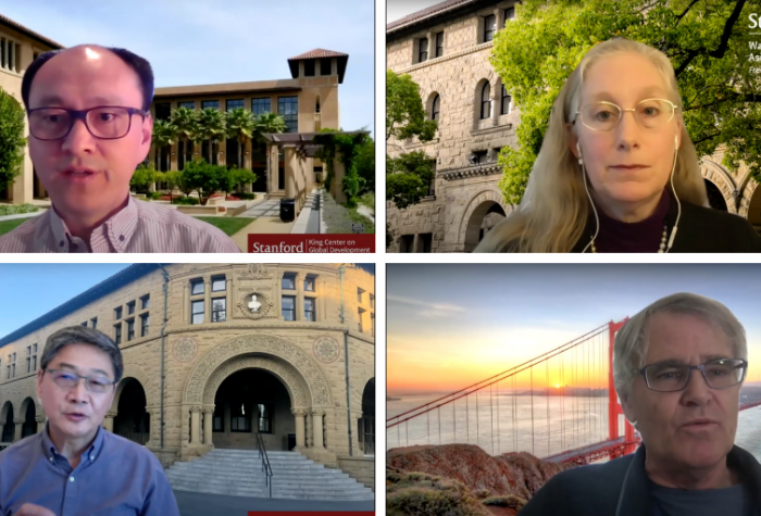 Karen Eggleston, Hongbin Li, Scott Rozelle, and Xueguang Zhou during a virtual panel discussion