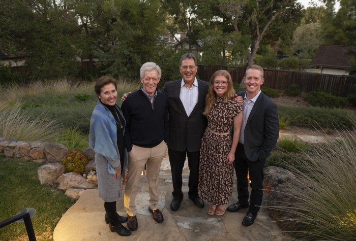 Larry Diamond, center, with the Mosbacher family - Nancy, Bruce, Emily and Jack.