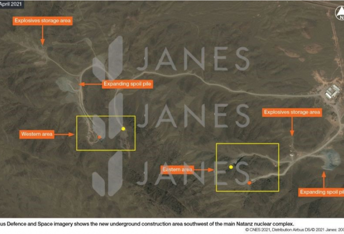 Airbus Defence and Space Imagery shows the new underground construction area southwest of the main Natanz nuclear complex.