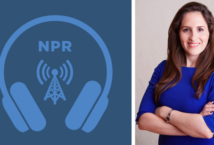 NPR's audio streaming logo next to a portrait of Oriana Skylar Mastro.