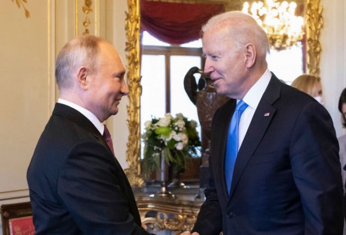 Biden and Putin shaking hands