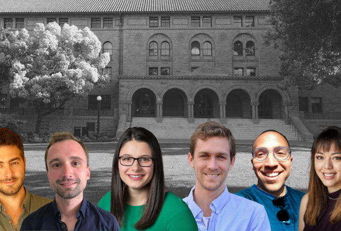 CDDRL Pre and Postdocs over black and white background of Encina Hall