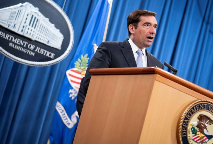 Assistant Attorney General for National Security John C. Demers speaks during a virtual news conference at the Department of Justice Assistant Attorney General for National Security John C. Demers speaks during a virtual news conference at the Department of Justice