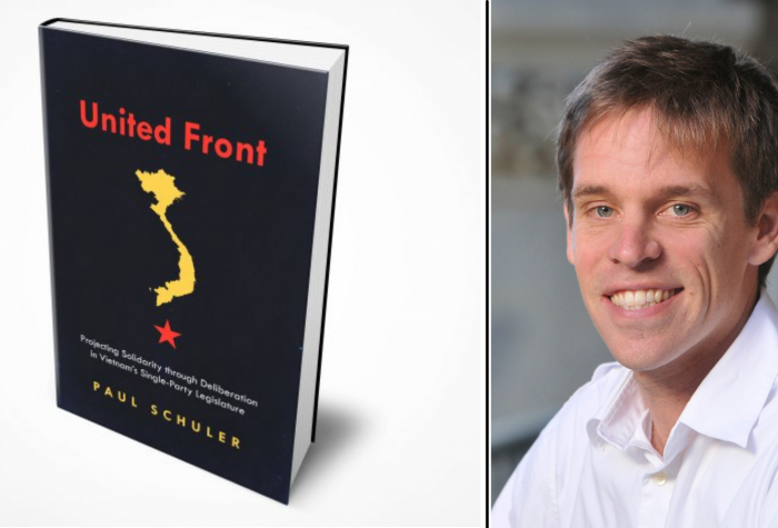 Portrait of Paul Schuler and the cover of his book, 'United Front'