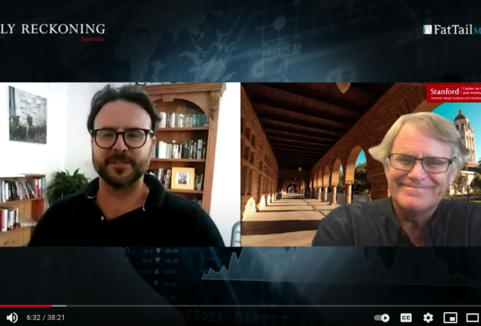 Callum Newman and Scott Rozelle on video during the interview on China's invisible crisis on March 10, 2021.