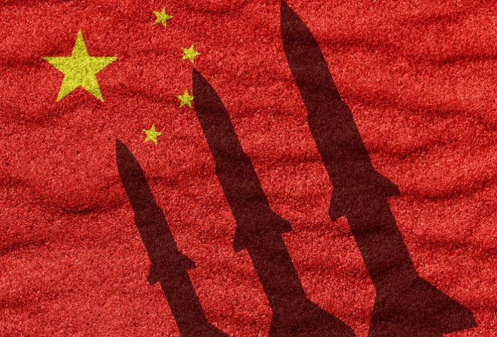 China flag and rocket in military conflict China flag and rocket in military conflict
