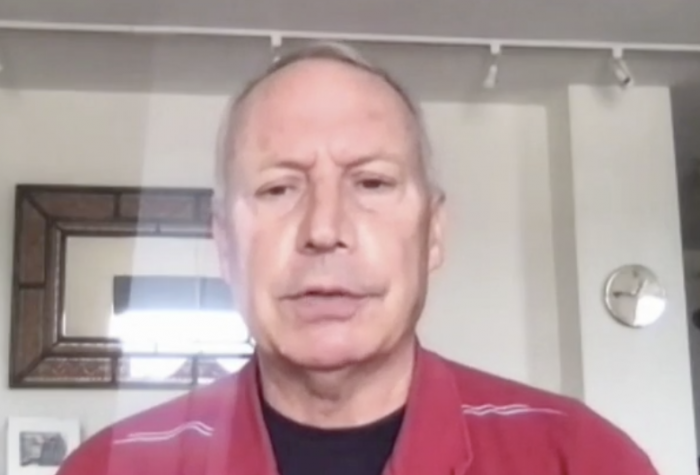 man in a red shirt