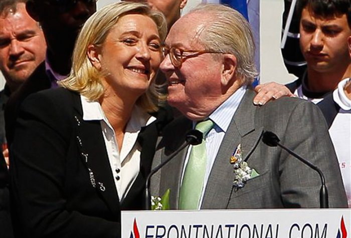 National Front politician Marine Le Pen hugs her father, Jean Marie le Pen National Front politician Marine Le Pen hugs her father, Jean Marie le Pen