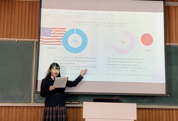 Stanford e-Japan student Ayano Hirose giving her final presentation Stanford e-Japan student Ayano Hirose giving her final presentation
