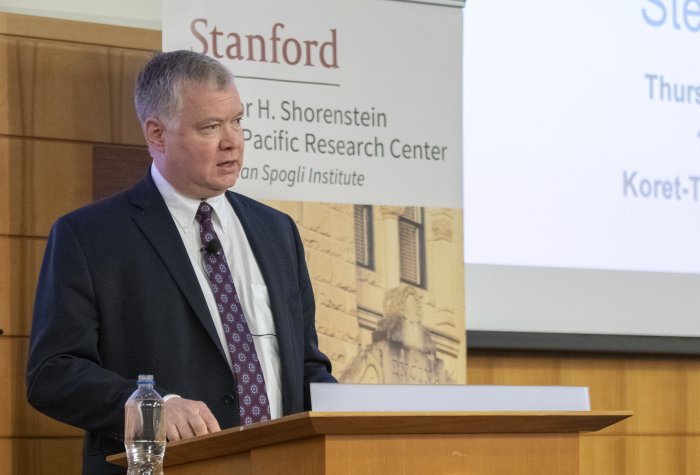 Stephen Biegun delivers remarks at Stanford at a Shorenstein APARC event.