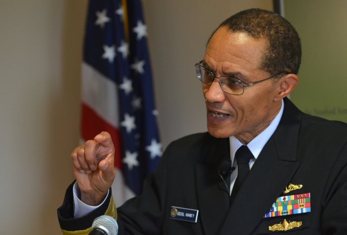 USSTRATCOM Commander Admiral Cecil Haney addresses a CISAC seminar about strategic deterrence in the 21st century on Dec. 9, 2014. dsc 9057