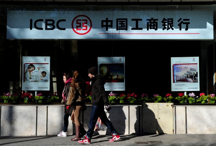ICBC branch in Madrid Pedestrians walk past a Madrid branch of the Industrial and Commercial Bank of China (ICBC), one of the largest state-owned enterprises in China.