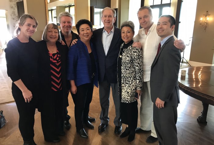 Interviewing President George W. Bush for the Mineta Legacy Project mlp team with bush manual rotate 360